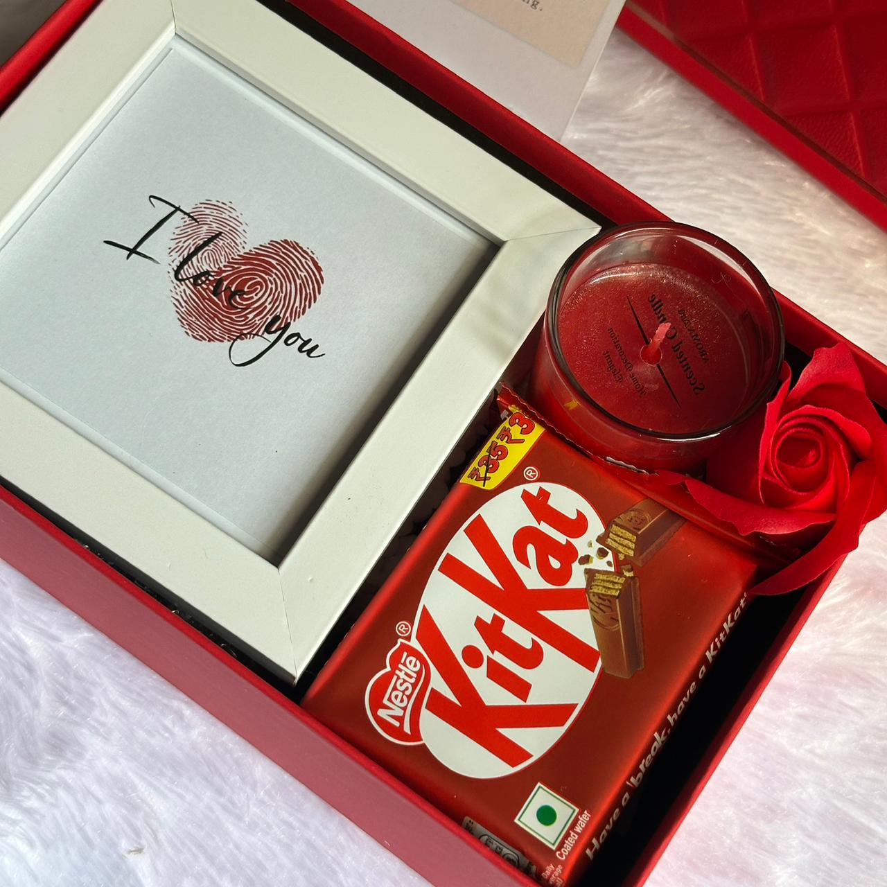 Candle, Photo Frame, KitKat & Flowers Gift Hamper